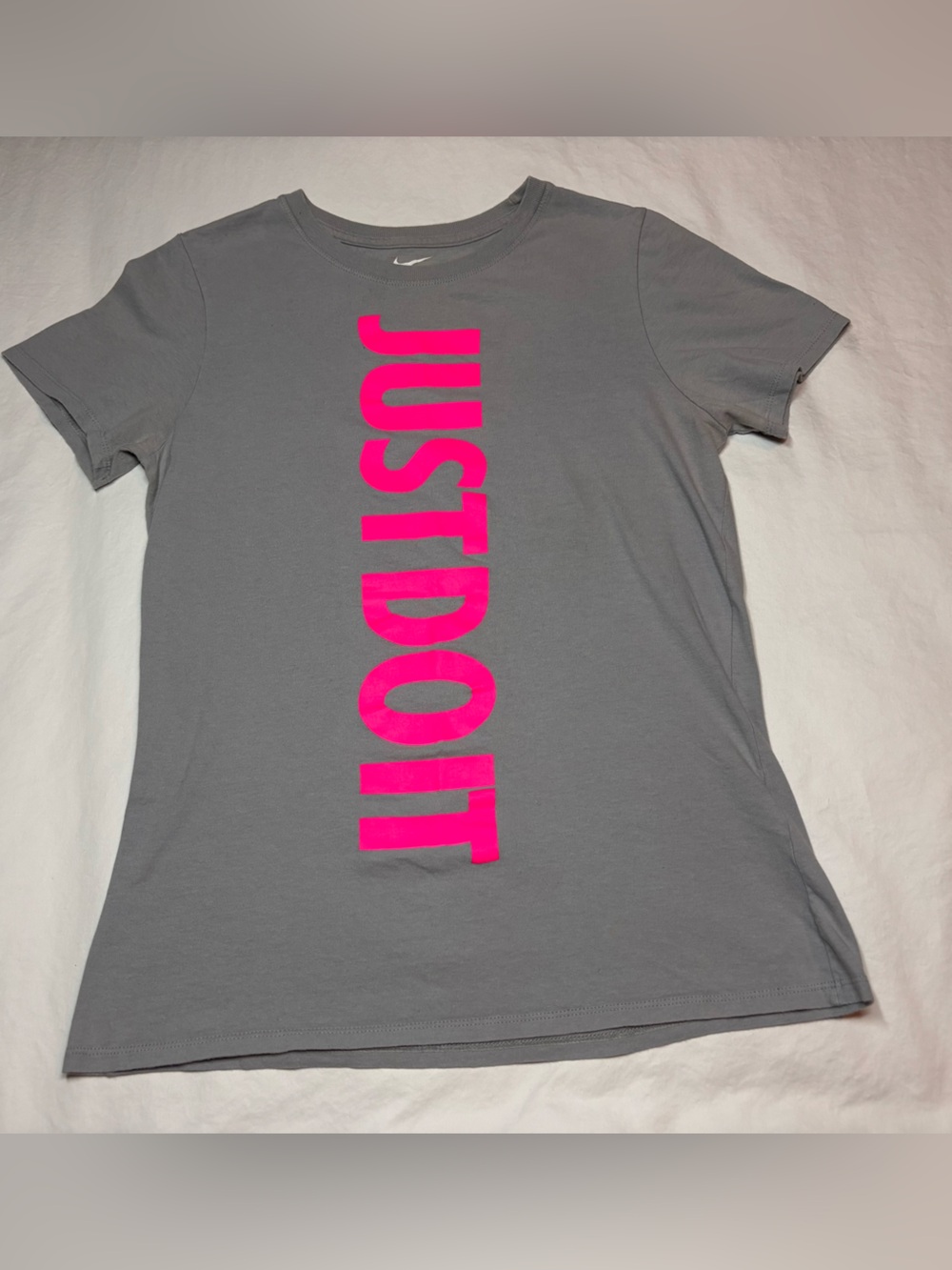 Nike Gray Short Sleeve Tee with Bright Pink JUST DO IT Print
